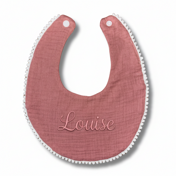 Bavoir bébé personnalisé brodé rose