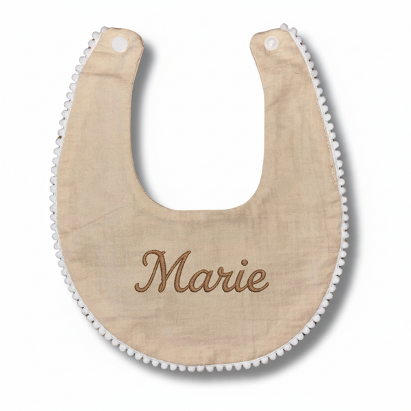 Bavoir bébé personnalisé brodé beige