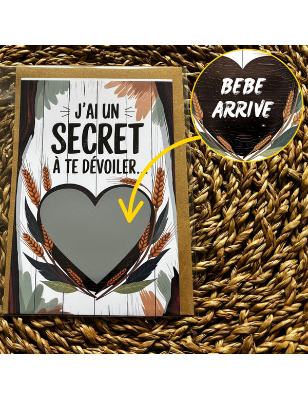 Carte à gratter annonce grossesse “Bébé arrive” champêtre