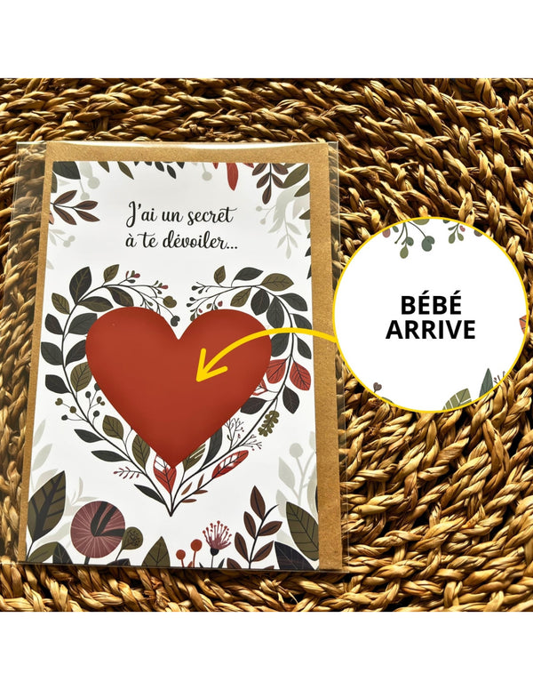 Carte à gratter annonce grossesse “Bébé arrive” tropicale