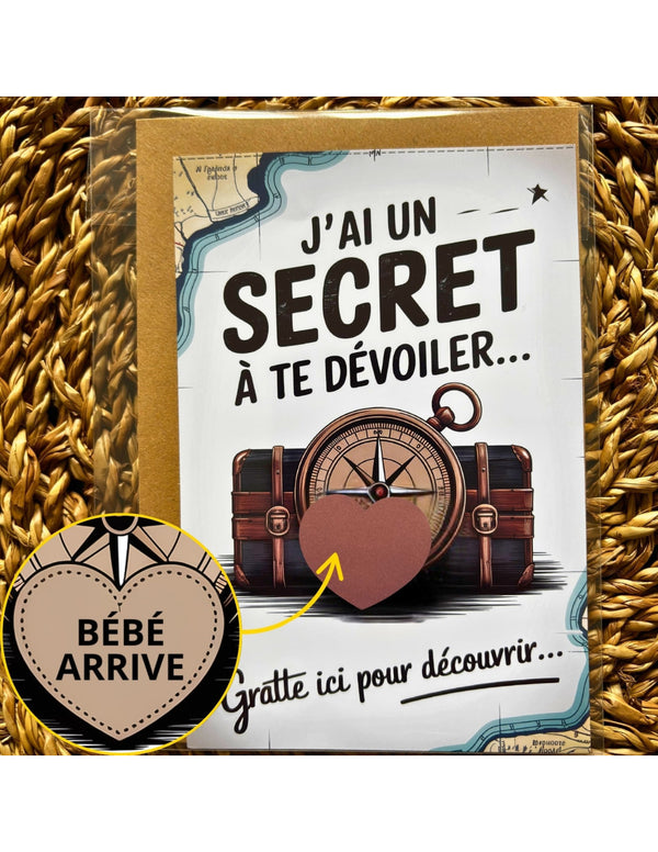 Carte à gratter “Bébé arrive” design voyage